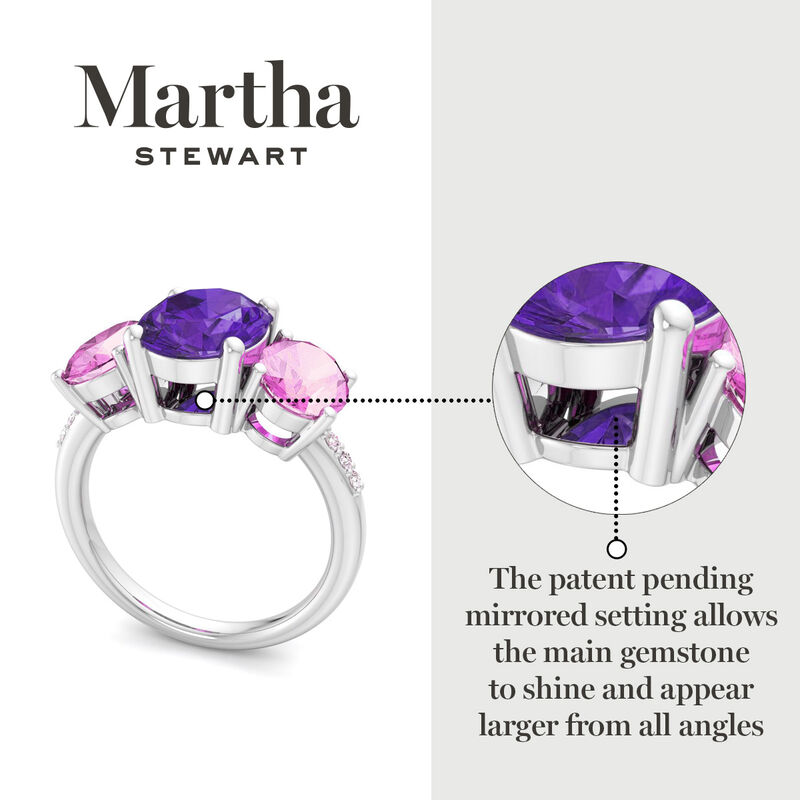 Martha Stewart 5ctw. Oval Amethyst, Pink Sapphire & Lab Grown Diamond Three Stone Ring In Sterling Silver image number null